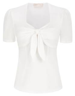 Damen Festliche Tops Vintage 50s Bluse Baumwolle Bluse Sommer Tops Weiß XL BP0735S23-04 von Belle Poque