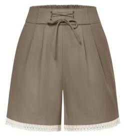 Damen Kurze Hose Vintage Bermuda Shorts High Waist Baumwolle Weite Hose Shorts Sommer Khakibraun L von Belle Poque