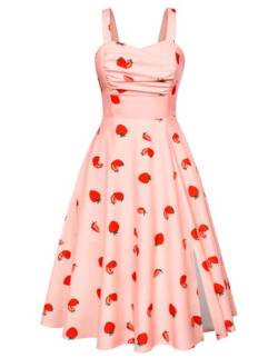 Damen Midikleid Elegant A-Linie Midi Blumenkleid Spaghetti Partykleid Sommer Freizeitkleid Rosa XL von Belle Poque