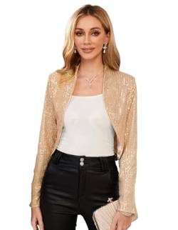 Damen Pailletten Schulterjacke Strick Bolero Elegante Cardigan Glitzer Party BP0577A22-02_00S von Belle Poque