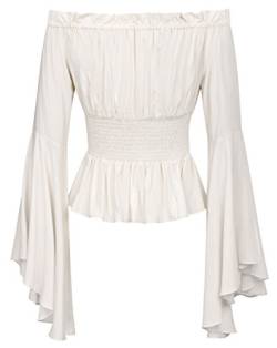 Damen Renaissance Tops Schulterfreie mit Rüschen Boho Tops Victorian Shirts Elfenbein#2023 S von Belle Poque