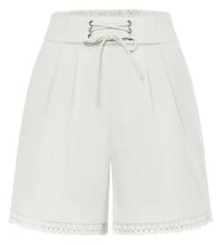 Damen Shorts Sommer Kurze Hose High Waist Bermuda Shorts Baumwolle Vintage Weite Hose Elfenbein XL von Belle Poque