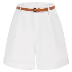 Damen Solid Shorts mit Taschen Breites Bein Shorts Casual Sommer Shorts Weiß XL von Belle Poque