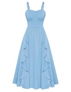 Damen Vintage Slipkleid Midikleid Ärmelloses Kleid Lässige Hellblau M von Belle Poque