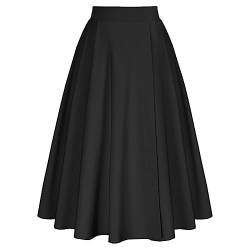 Frauen Schwarz Party Röcke Casual Midi Rock Hohe Taille Elegant Herbst Halbrock Faltenrock Schwarz XL von Belle Poque