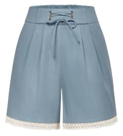 Shorts Damen Kurze Hose Vintage Bermuda Shorts Baumwolle High Waist Shorts Weite Hose Blau S von Belle Poque