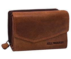 Hill Burry Damen Leder Geldbörse | Vintage Echt-Leder Portemonnaie mit vielen Fächern | Kompakte Geldbeutel - Portmonee | Mit RFID Schutz (Braun) von BelleBay