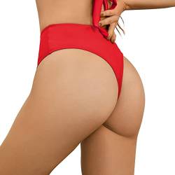 Bellecarrie Damen Tanga Rave Hose Hohe Taille High Cut Bikinihose, Rot/Ausflug, einfarbig (Getaway Solids), XX-Large von Bellecarrie