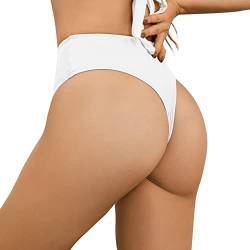 Bellecarrie Damen Thong Rave Bottoms High Waisted High Cut Bikinihose, Weiß, Medium von Bellecarrie