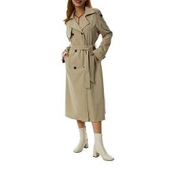 Bellezasourire Damen Trenchcoat Zweireiher Langer Mantel Damen Oversized Trenchcoat Lang Leicht Parka Jacke mit Gürtel Gehschlitz Winddichter Mantel Klassische Herbst Frühling Jacke (S, Khaki) von Bellezasourire