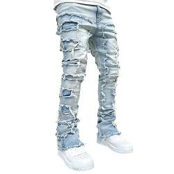 Herren Destroyed Stretch Jeans Slim Fit Jeans Skinny Hip Hop Denim Hose Mit Löchern Für Männer Zerrissene Jeans Schwarze Vintage Freizeithose (Hellblau, XXL) von Bellezasourire