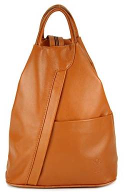 Belli City Backpack leichte italienische Leder Damentasche Rucksack Handtasche in cognac - 29x32x11 cm (B x H x T) von Belli