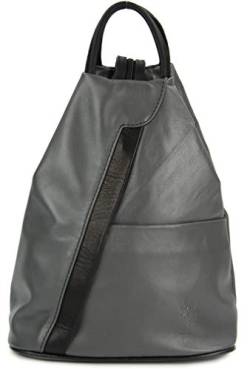 Belli City Backpack leichte italienische Leder Damentasche Rucksack Handtasche in grau schwarz - 29x32x11 cm (B x H x T) von Belli