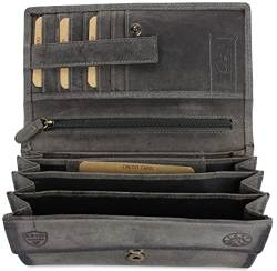 Belli hochwertige Vintage Leder Damen Geldbörse Portemonnaie langes großes Portmonee Geldbeutel aus weichem Leder in Grau - 17,5x10x4cm (B x H x T) von Belli