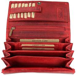 Belli hochwertige Vintage Leder Damen Geldbörse Portemonnaie langes großes Portmonee Geldbeutel aus weichem Leder in Rot - 17,5x10x4cm (B x H x T) von Belli