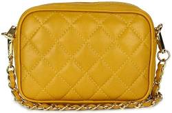 Belli italienische Echt Nappa Leder Abendtasche Damentasche kleine Umhängetasche zum Ausgehen gesteppt in gelb - 18x13x7 cm (B x H x T) von Belli