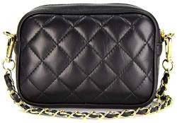 Belli italienische Echt Nappa Leder Abendtasche Damentasche kleine Umhängetasche zum Ausgehen gesteppt in schwarz nero - 18x13x7 cm (B x H x T) von Belli