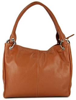 Belli italienische Leder Schultertasche Damentasche Handtasche Shopper Lilly in cognac - 33x28x14 cm (B x H x T) von Belli