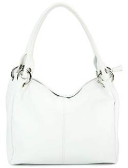 Belli italienische Leder Schultertasche Damentasche Handtasche Shopper Lilly in weiß - 33x28x14 cm (B x H x T) von Belli