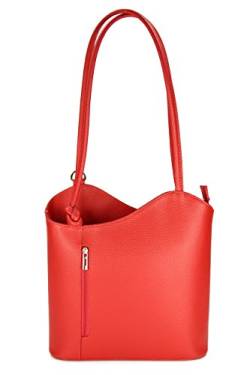 Belli italienische Ledertasche Backpack Classic 2in1 Damen Rucksack Leder Handtasche Schultertasche in rot - 28x28x8 cm (B x H x T) von Belli