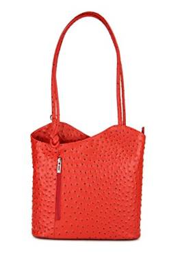 Belli italienische Ledertasche Backpack Classic 2in1 Damen Rucksack Leder Handtasche Schultertasche in rot strauss - 28x28x8 cm (B x H x T) von Belli