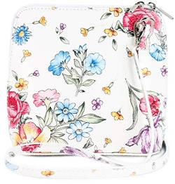 Belli italienische Ledertasche Damen Umhängetasche klein Handtasche Schultertasche Abendtasche in weiß blume - 17x16,5x8,5 cm (B x H x T) von Belli