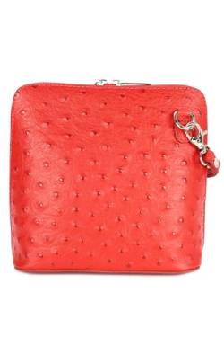 Belli italienische Ledertasche Damen Umhängetasche klein Handtasche Schultertasche Abendtasche rot Straußprägung - 17x16,5x8,5 cm (B x H x T) von Belli