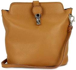 Belli kleine italienische Ledertasche Damen Umhängetasche Handtasche Schultertasche in cognac - 18x20x8 cm (B x H x T) von Belli