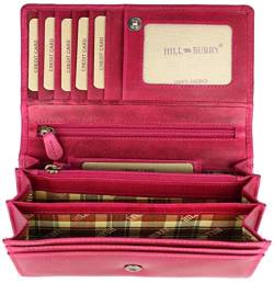 Hochwertige Vintage Leder Damen Geldbörse Portemonnaie langes Portmonee Geldbeutel aus weichem Leder mit RFID in pink - 17,5x10x3cm (B x H x T) von Belli