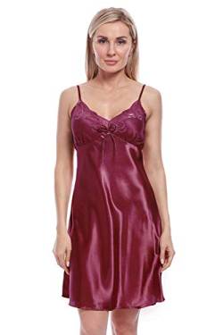 BellisMira Sexy Nachthemd aus Spitze, Satin, Nachtwäsche, voller Slip, Seide, gepolstert/unwattiert, Schlafkleid, seidiges Nachthemd für Damen, granat, 42 von BellisMira