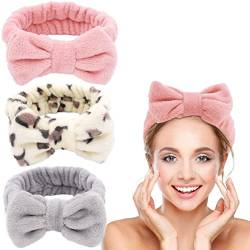 BEGOOD Spa-Stirnband für Damen, Korallen-Fleece, Make-up-Stirnband zum Waschen des Gesichts, flauschige Hautpflege, Schleife, Haarbänder, niedliches Frottee-Haarzubehör, 3 Stück von Bellisia