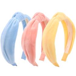 Bellisia Stirnband für Damen, Samt, geknotete Stirnbänder, breite Stirnbänder, modische Haarbänder für Damen, Designer-Stirnbänder für Winter, Turban, Haarschmuck für Mädchen, Rosa, Blau und Gelb, 3 von Bellisia