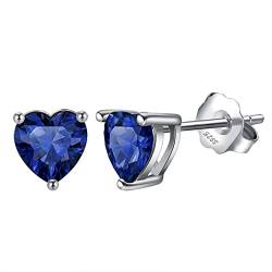 Bellitia Jewelry 925 Damen Geburtsstein Edelstein Ohrstecker mit Saphir, Herz Ohrringe für Frauen Hypoallergener Ohrschmuck Geschenk für Geburtstag Blau Stein Schmuck Set von Bellitia Jewelry