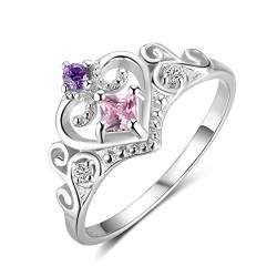 Bellitia Jewelry 925 Sterling Silber Krone Kronenring Crown Queen Gebürstet Elegant Ring mit Herz Design, Rosa Zirkonia Ehering Verlobungs Schumuck Set von Bellitia Jewelry