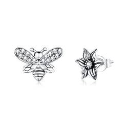 Bellitia Jewelry 925 Sterling Silber Schmetterling Blume Asymmetrische Ohrstecker für Frauen Damen, Mode Ohrringe Zirkonia Ohrschmuck Set von Bellitia Jewelry