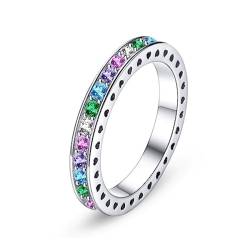 Bellitia Jewelry Damen Eternity Ring Ewigkeit Ring 925 Sterling Silber Rhodiniert CZ Diamant Stapelbarer Verlobungsringe Eheringe Trauringe Bandring, Mehrfarbige Zirkonia Schmuck von Bellitia Jewelry