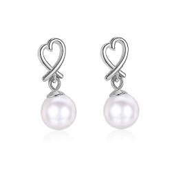 Bellitia Jewelry Damen Herz Ohrringe Hängend mit Echten Süßwasserperlen, 925 Sterling Silber Rhodiniert/Rosévergoldet Dangle Hypoallergen Tropfen Ohrringe für Frauen Mädchen von Bellitia Jewelry