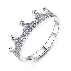 Bellitia Jewelry Damen Krone Ring 925 Sterling Silber CZ Diamant Verlobungsring, Trauring Ehering Verlobung Hochzeit Bandring Zirkonia Schmuck Geschenke für Frauen Mädchen von Bellitia Jewelry