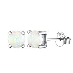 Bellitia Jewelry Damen Weißer Opal Ohrstecker 925 Sterling Silber Runde Opal Ohrringe Geschenk Schmuck Hypoallergene Ohrstecker Damen Mädchen für Muttertag Weihnachten Valentinstag von Bellitia Jewelry