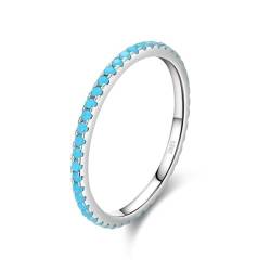 Bellitia Jewelry Eternity Ring Damen Ewigkeitsringe Schmal Sterling Silber 925 Türkis 1.4mm Verlobungsringe Eheringe Trauringe Stapelbare Ringe von Bellitia Jewelry