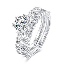 Bellitia Jewelry Platiniert 925 Sterling Silber Verstellbare Eheringe Verlobungsringe mit Herz Design für Frauen Damen, Vintage Zirkonia Infinity Stapelbare Ringe Solitär-Ring Set von Bellitia Jewelry