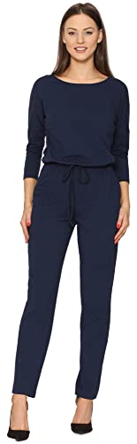 Bellivalini Damen Hosenanzug Einteiler Jumpsuit mit Bindegürtel Freizeitanzug BLV50-212 (Dunkelblau, XL) von Bellivalini