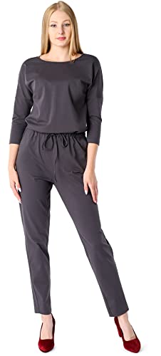 Bellivalini Damen Hosenanzug Einteiler Jumpsuit mit Bindegürtel Freizeitanzug BLV50-212 (Graphite, S) von Bellivalini