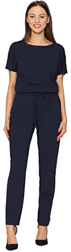 Bellivalini Damen Hosenanzug Einteiler Jumpsuit mit Bindegürtel Freizeitanzug BLV50-215 (Dunkelblau, S) von Bellivalini