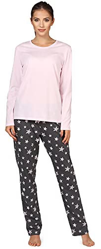 Bellivalini Damen Schlafanzug lang Pyjama Langarm Lange Hose Rundhalsausschnitt Muster Sterne bunt BLV50-167(Rosa Graphite Sterne, L) von Bellivalini