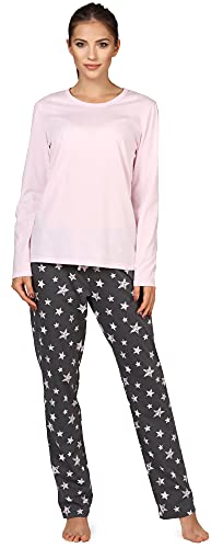 Bellivalini Damen Schlafanzug lang Pyjama Langarm Lange Hose Rundhalsausschnitt Muster Sterne bunt BLV50-167(Rosa Graphite Sterne, S) von Bellivalini