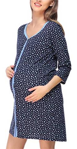 Bellivalini Damen Umstands Nachthemd 3/4 Arm mit Stillfunktion BLV50-115 (BlauSterne (Marineblau), XL) von Bellivalini