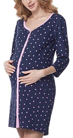 Bellivalini Damen Umstands Nachthemd 3/4 Arm mit Stillfunktion BLV50-115 (DunkelblauPunkte (Rosa), XXL) von Bellivalini