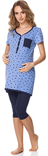 Bellivalini Damen Umstands Pyjama mit Stillfunktion BLV50-126 (Blau Punkte/Marineblau, M) von Bellivalini
