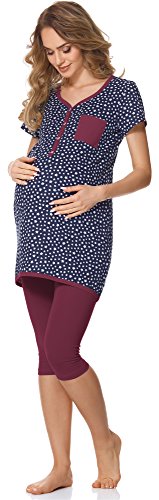 Bellivalini Damen Umstands Pyjama mit Stillfunktion BLV50-126 (Marineblau Sterne/Weinrot, M) von Bellivalini